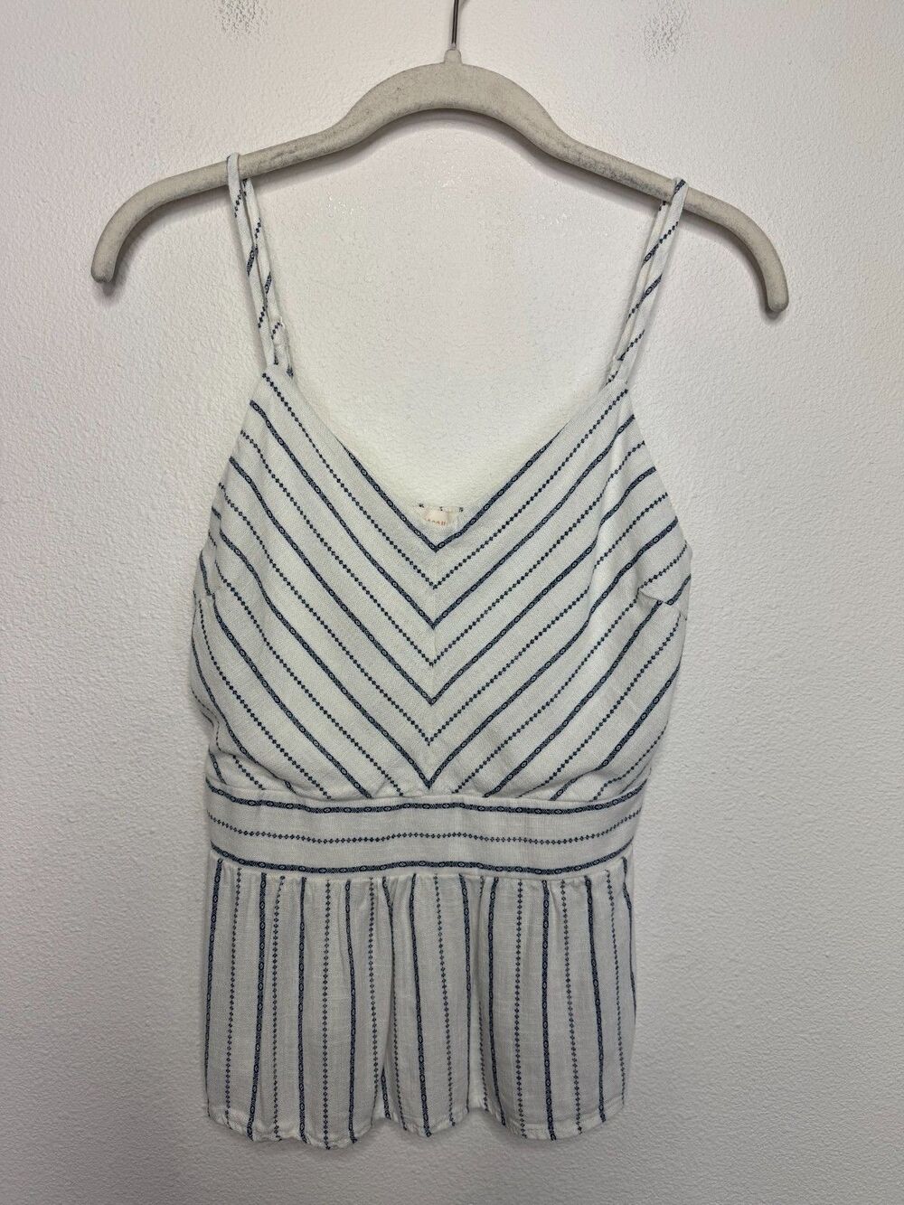 Monteau Small LA Striped Cami Tank Top White Linen Blend Peplum Anthropologie